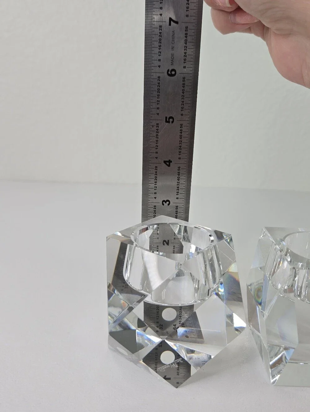 Rosenthal‎ Crystal Candle Holder Pair Regency Geometric Faceted Votive Tea Light